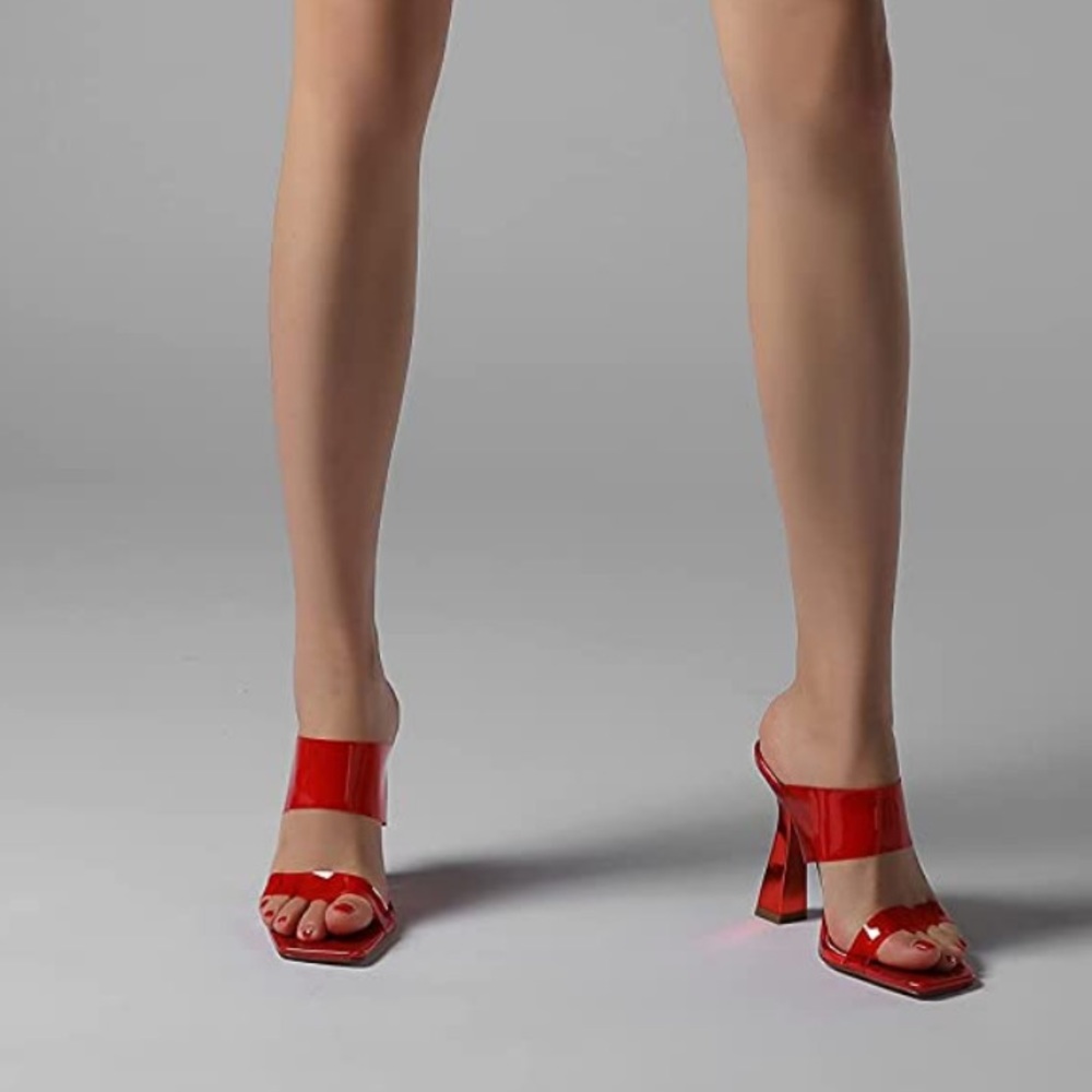 VIVIANLY Clear Pointed Toe Sandals Stiletto Heels Transparent Strap High Heels - Picture 2 of 9